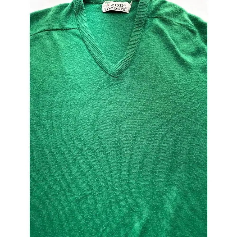 Vintage Izod Lacoste Mens Kelly Green Knit V Neck Sweater Size Large